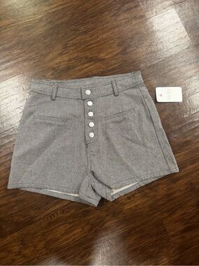High-Waist Button-Front Gray Women's Shorts